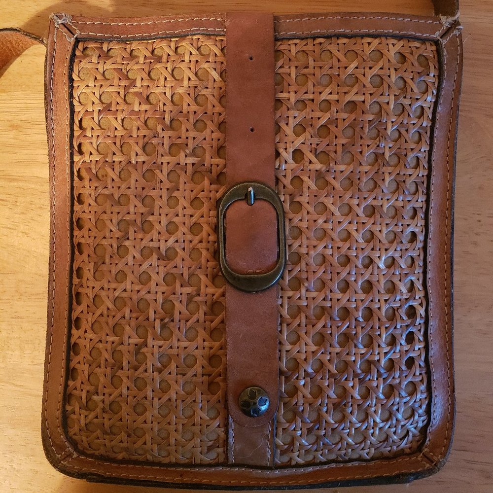 Leather Bag with Antique Cane Front